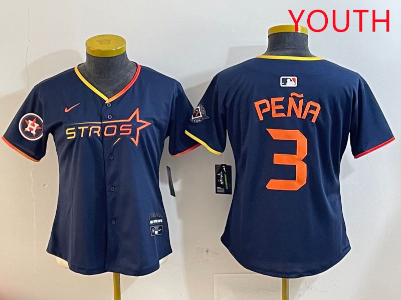 Youth Houston Astros 3 Pena Drak Blue Three generations Joint Name 2025 Nike MLB Jersey style 41010